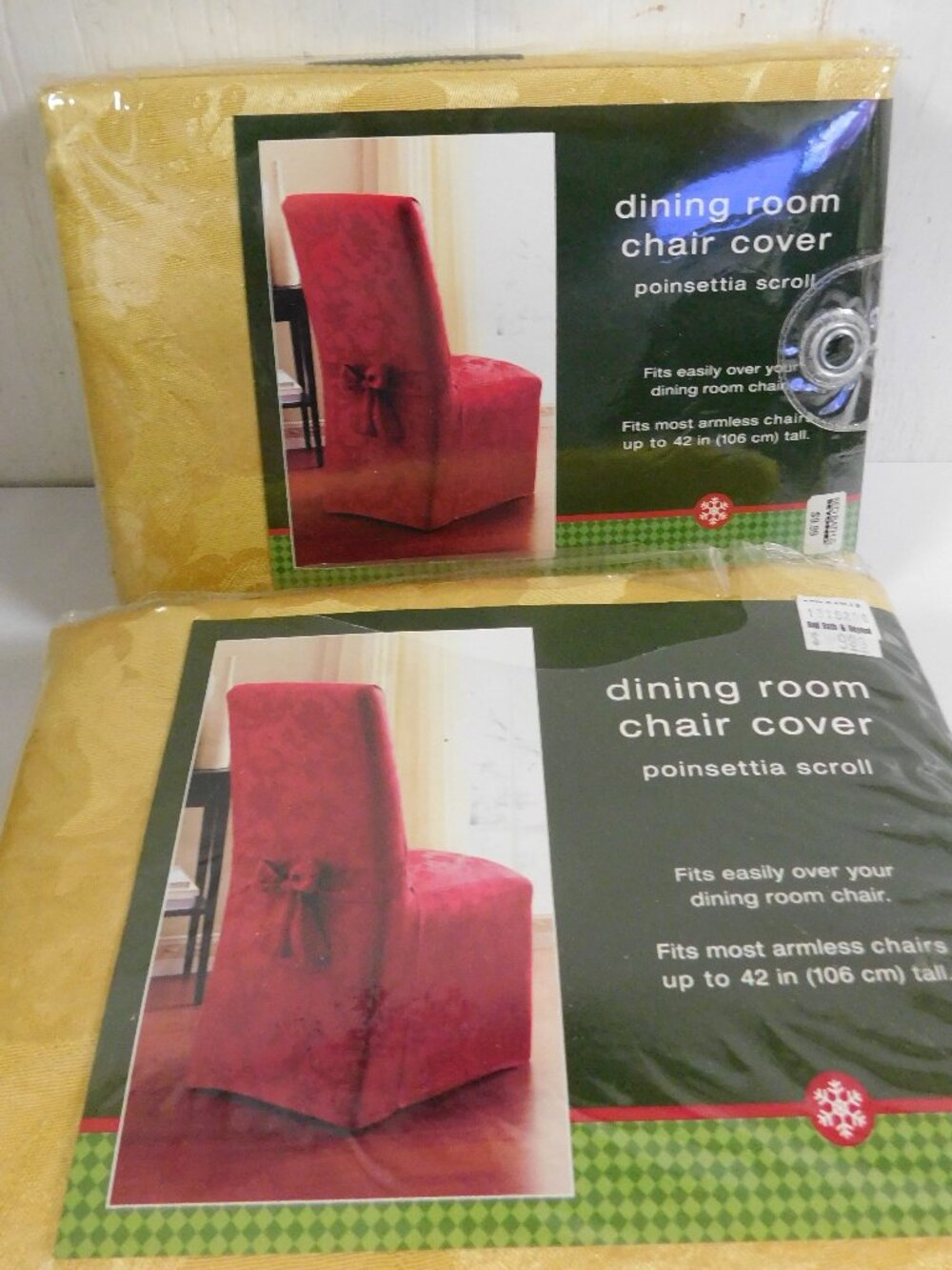 Bed Bath & Beyond Poinsettia Scroll Gold Dining Room Chair Covers s/2